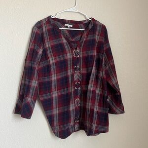 Skies Are Blue Red and Blue Plaid Top